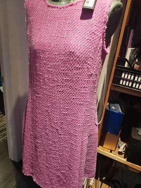 Sleeveless Pink Textured Knit Shift Dress